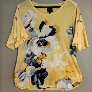JM Collection Yellow Flutter Sleeve Blouse